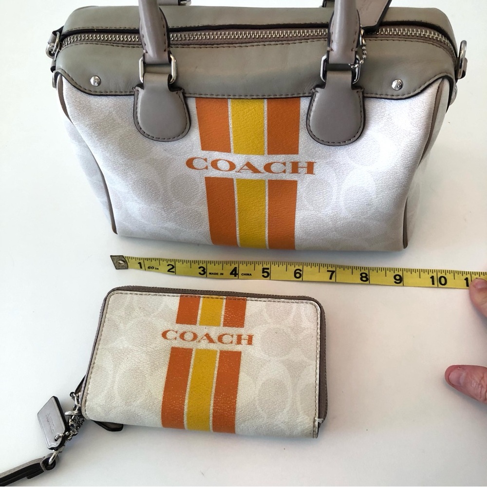 Coach Varsity Stripe Mini Bennett Satchel & Wristlet Cream Orange Yellow F38401 - Picture 13 of 17